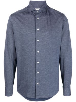 Traiano Milano patterned-jacquard long-sleeve shirt - Blue