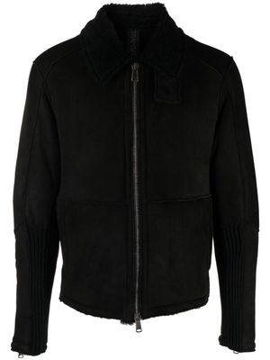 Transit spread-collar zip-up shearling jacket - Black