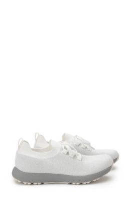 TRAQ by Alegria Alegria Froliq Water Resistant Knit Sneaker in Zesty White Fabric