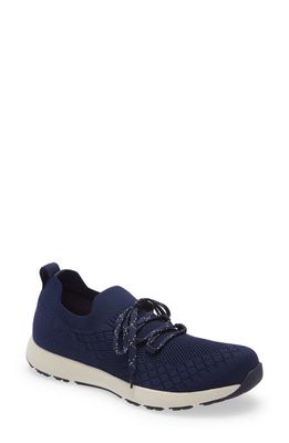 TRAQ by Alegria Froliq Knit Sneaker in Navy Leather 