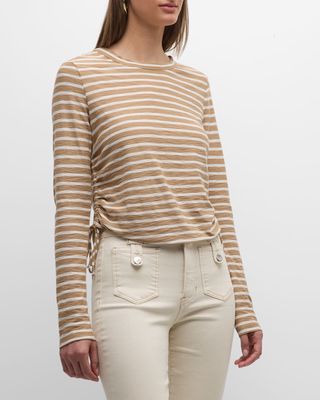 Travis Striped Long-Sleeve Side-Ruched Top