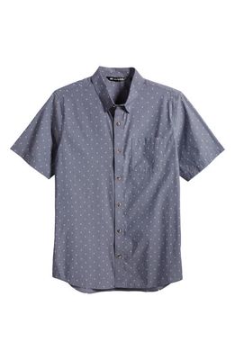 TravisMathew Better Not Diamond Print Short Sleeve Button-Up Shirt in Heather Blue Nights