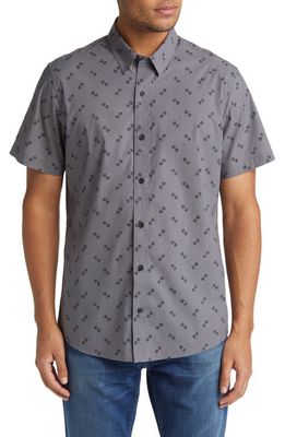 TravisMathew Day in the Sun Short Sleeve Button-Up Shirt in Heather Grey Pinstri