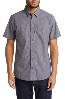 TravisMathew Derecho Short Sleeve Button-Up Shirt in Heather Grey Pinstripe
