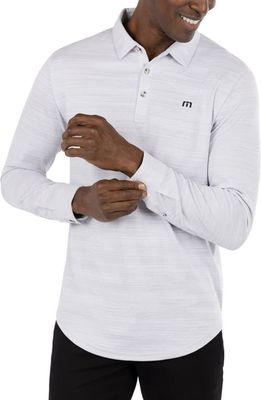 TravisMathew Herondale Long Sleeve Cotton Blend Polo Shirt in Heather Light Grey