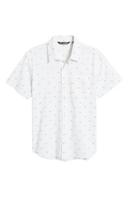 TravisMathew Inbox Incoming Geo Print Short Sleeve Button-Up Shirt in White