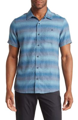 TravisMathew Neighbors Pool Short Sleeve Button-Up Shirt in Insignia Blue