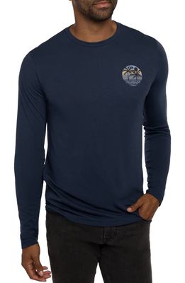 TravisMathew Rosarito Long Sleeve Cotton Graphic Tee in Dress Blues