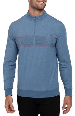 TravisMathew Splash of Color Stretch Cotton Blend Half Zip Pullover in Heather Mid Blue