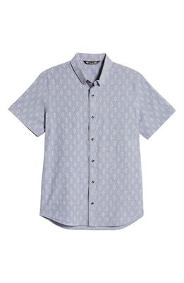 TravisMathew Strand Diamond Print Short Sleeve Button-Up Shirt in Heather Vintage Indigo