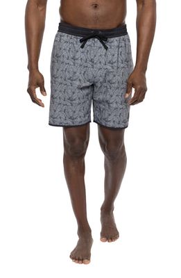 TravisMathew Three Courses Swim Trunks in Heather Grey Pinstripe