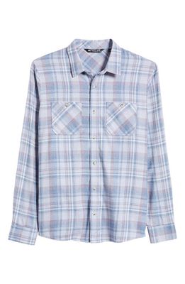 TravisMathew Top Rated Plaid Button-Up Shirt in Silver Bullet