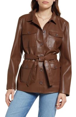 Treasure & Bond Belted Faux Leather Jacket in Brown Pinecone