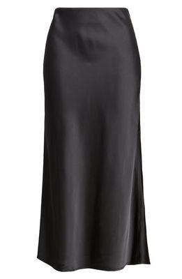 Treasure & Bond Bias Cut Satin Midi Skirt in Black