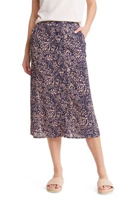Treasure & Bond Button Front Skirt in Navy- Pink Floral Scribe