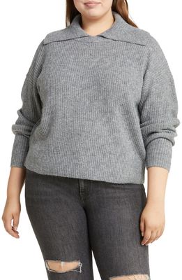 Treasure & Bond Collar Rib Sweater in Grey Dark Heather