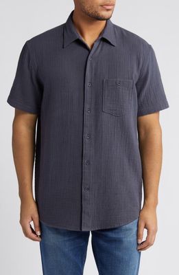 Treasure & Bond Cotton Gauze Short Sleeve Button-Up Shirt in Navy India Ink 