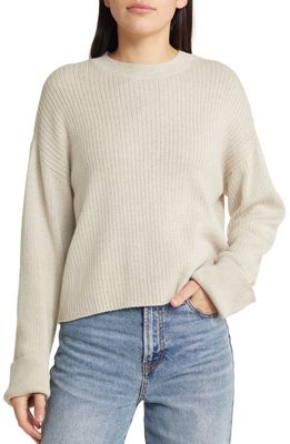 Treasure & Bond Cuff Sleeve Rib Cotton Sweater in Beige Oatmeal Medium Heather