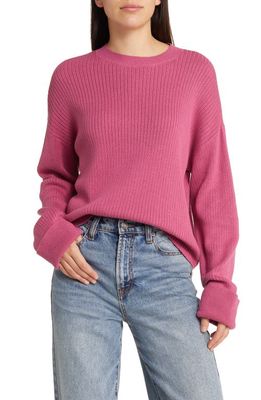 Treasure & Bond Cuff Sleeve Rib Cotton Sweater in Pink Violet