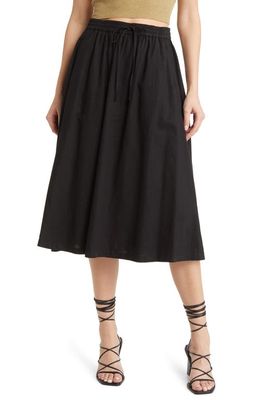 Treasure & Bond Drawstring Linen Blend A-Line Skirt in Black