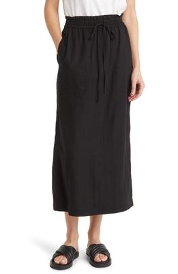 Treasure & Bond Drawstring Linen Blend Midi Skirt in Black