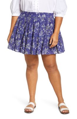 Treasure & Bond Floral Print Tiered Ruffle Cotton Skirt in Navy- Yellow Bouquet Floral