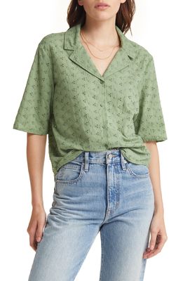 Treasure & Bond Floral Schiffly Camp Shirt in Green Loden