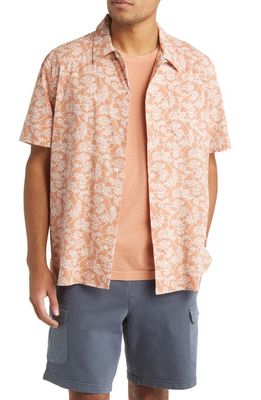 Treasure & Bond Floral Short Sleeve Seersucker Button-Up Shirt in Tan Cork Branches