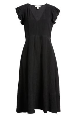 Treasure & Bond Flutter Sleeve V-Neck Midi Dress in Black