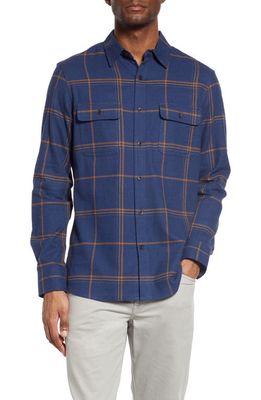 Treasure & Bond Grindle Trim Fit Plaid Flannel Button-Up Shirt in Navy- Rust Blanket Check
