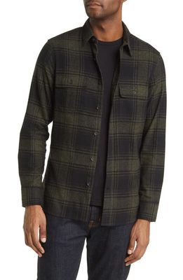 Treasure & Bond Grindle Trim Fit Plaid Flannel Button-Up Shirt in Olive Night- Black Billy Plaid