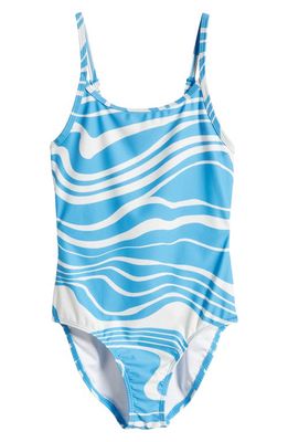Treasure & Bond Kids' Back Detail One-Piece Swimsuit in Blue Maya Abstract Waves