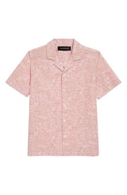 Treasure & Bond Kids' Button-Up Camp Shirt in Pink Windsome Wave Linework