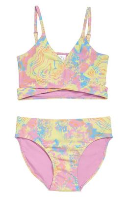 Treasure & Bond Kids' Crossover Two-Piece Swimsuit in Purple Lily Marble Smoke