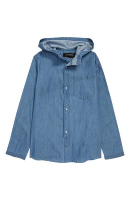 Treasure & Bond Kids' Hooded Woven Button-Up Shirt in Light Chambray