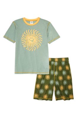 Treasure & Bond Kids' Knit Shorts PJ Set in Green Frozen Sun Faces