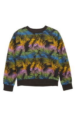 Treasure & Bond Kids' Print Oversize Fleece Sweatshirt in Black Raven Summer Palm