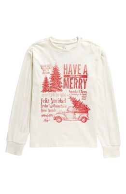Treasure & Bond Kids' Relaxed Fit Cotton Graphic T-Shirt in Ivory Cloud Holly Jolly