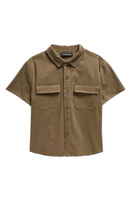 Treasure & Bond Kids' Short Sleeve Cotton Button-Up Utility Shirt in Olive Sarma