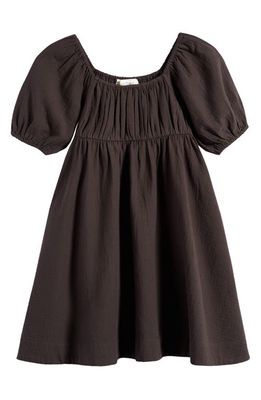 Treasure & Bond Kids' Square Neck Organic Cotton Babydoll Dress in Black Raven