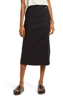 Treasure & Bond Linen Blend Midi Skirt in Black