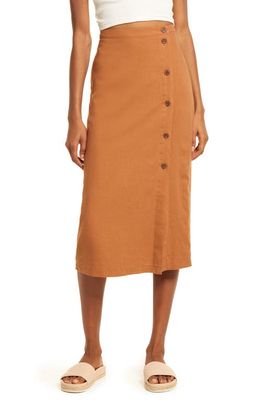 Treasure & Bond Linen Blend Midi Skirt in Tan Thrush