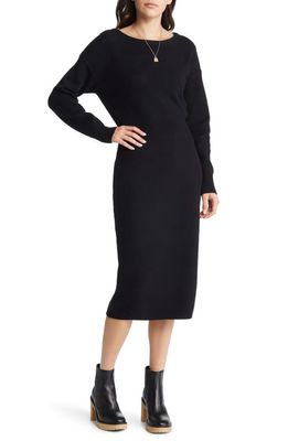 Treasure & Bond Long Sleeve Midi Sweater Dress in Black