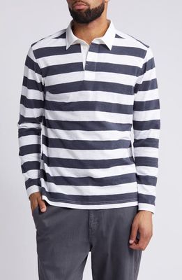 Treasure & Bond Long Sleeve Rugby Polo in Navy-White Rugby Stripe