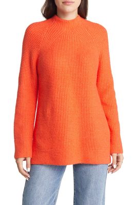 Treasure & Bond Mock Neck Waffle Knit Cotton Blend Sweater in Orange Rumba