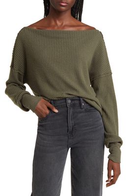 Treasure & Bond Off the Shoulder Thermal Knit Top in Olive Sarma