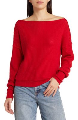 Treasure & Bond Off the Shoulder Thermal Knit Top in Red Equestrian
