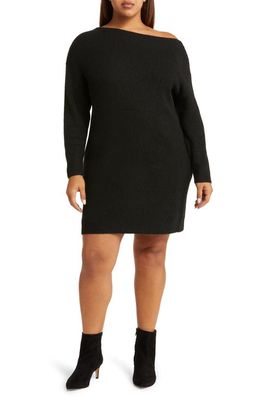 Treasure & Bond One-Shoulder Long Sleeve Rib Sweater Dress in Black
