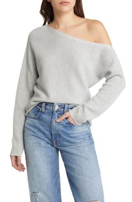Treasure & Bond One-Shoulder Thermal Knit Sweater in Grey Light Heather