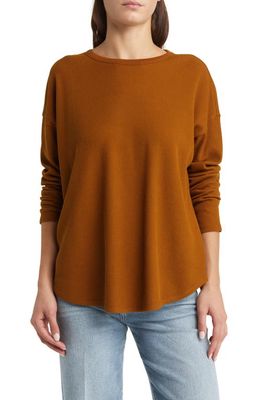 Treasure & Bond Oversize Organic Cotton Blend Thermal Knit Top in Brown Temple